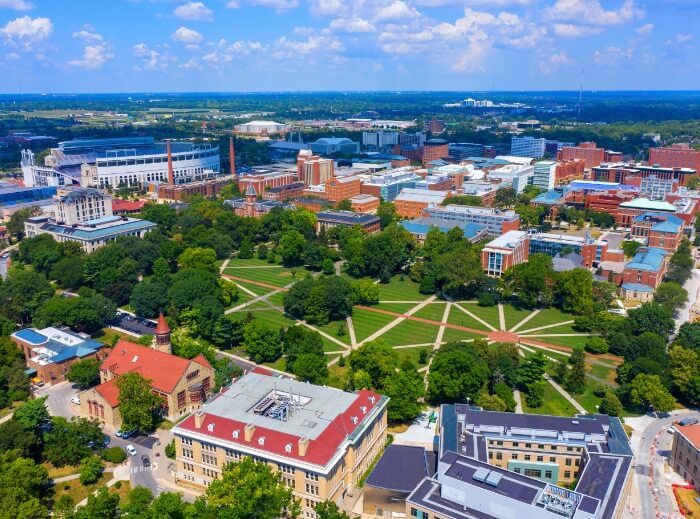 Aerial view of dental school campus