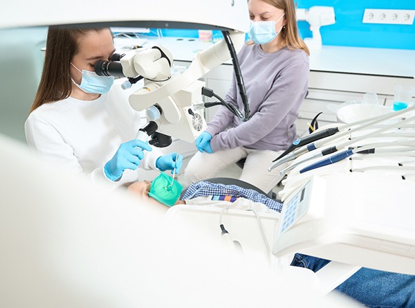 A child undergoing pulp therapy