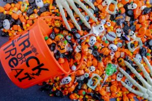 tipped over Halloween bucket 