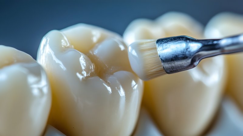 a set of teeth receiving dental sealants